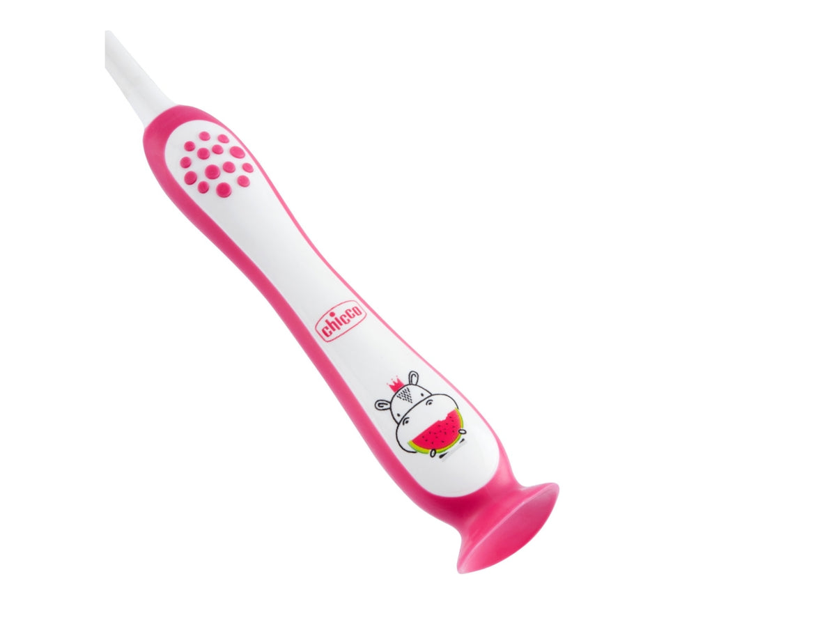 Spazzolino Hippo Oral Care Chicco con setole ultra sottili e impugnatura ergonomica rosa, 3-6 anni