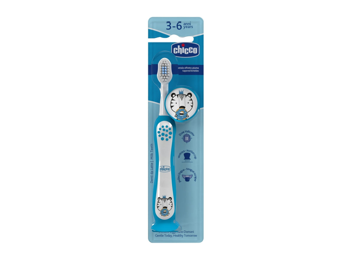 Spazzolino Hippo Oral Care Chicco con setole ultra sottili e impugnatura ergonomica azzurro, 3-6 anni