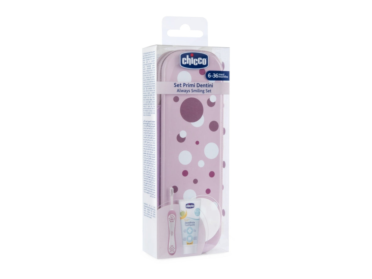 Astuccio Oral Care Chicco per igiene orale fuori casa con spazzolino e dentifricio, colore lilla, 6 + mesi