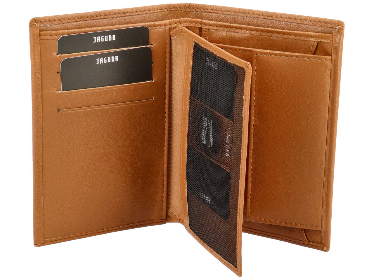 Portafoglio da uomo in pelle ocra con motivo a quadri, chiusura a libro, 9,5x13 cm - Jaguar