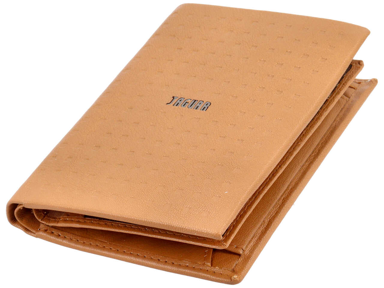 Portafoglio da uomo in pelle ocra con motivo a quadri, chiusura a libro, 9,5x13 cm - Jaguar