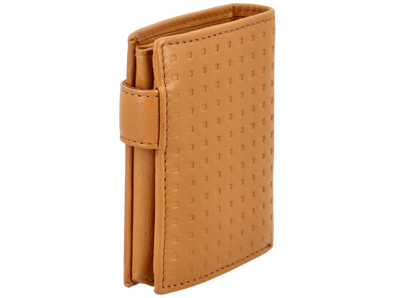 Portafoglio da uomo in pelle stampata ocra, scomparti per carte, e portamonete con chiusura a bottoncino, 8x10 cm - Jaguar