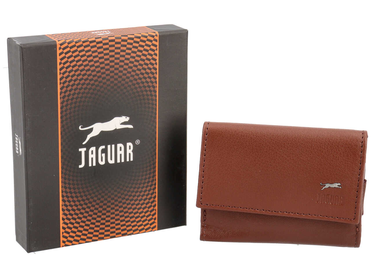 Portafoglio da uomo in pelle marrone, con portamonete e chiusura a bottone,  9,7x7 cm - Jaguar