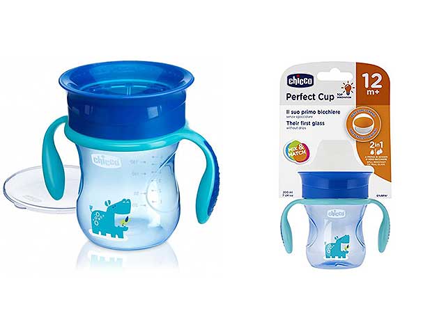 Chicco Perfect Cup Bicchiere 200 ml con Membrana a 360Â° Azzurra e Blu