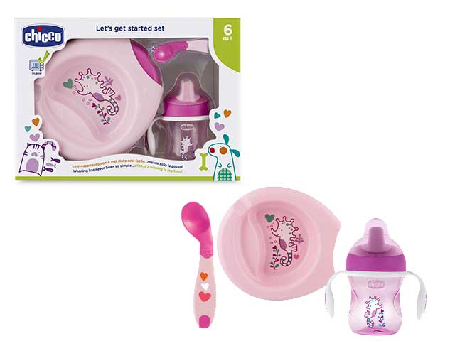 Chicco Set Pappa Completo con Tazza Cucchiaio e Piatti Rosa