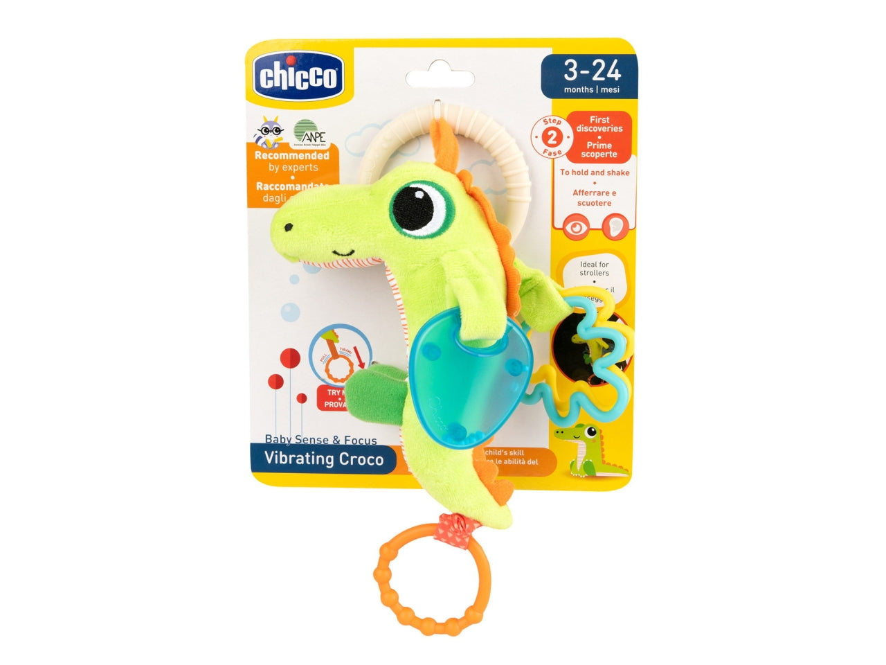 Chicco Sonaglio Vibrante Coccodrillo Sonaglio Sensoriale con Effetto Vibrazione $