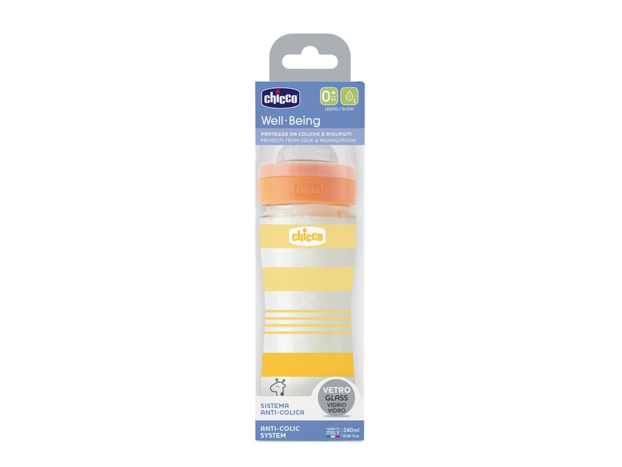 Biberon benessere 240ml flusso lento in vetro arancione