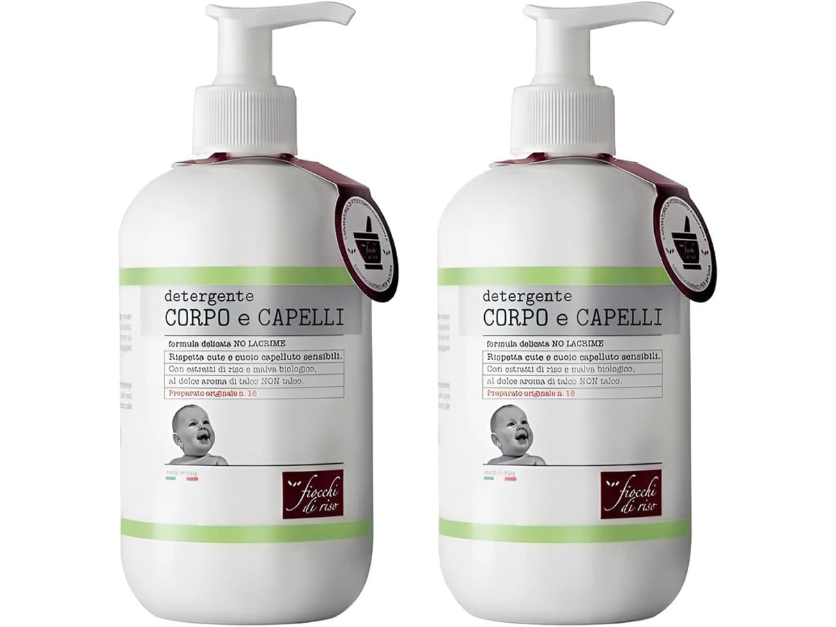 Fiocchi di Riso Bipacco Detergente Corpo e Capelli Talco Delicato Bimbi, 2x400ml