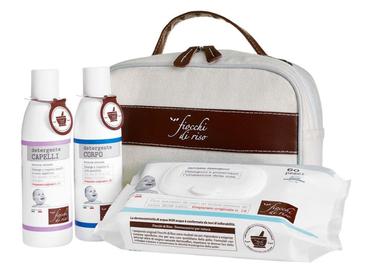 Cofanetto bagnetto Fiocchi Di Riso detergente corpo 200 ml,  detergente capelli 200 ml e salviette 60 pezzi - Artsana