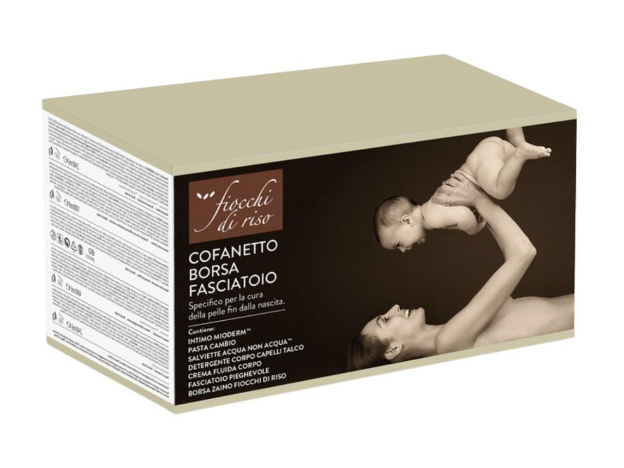 Cofanetto Borsa Fasciatoio Fiocchi Di Riso detergente intimo, pasta cambio, salviette, detergente corpo e capelli, crema fluida corpo e fasciatoio pieghevole - Artsana