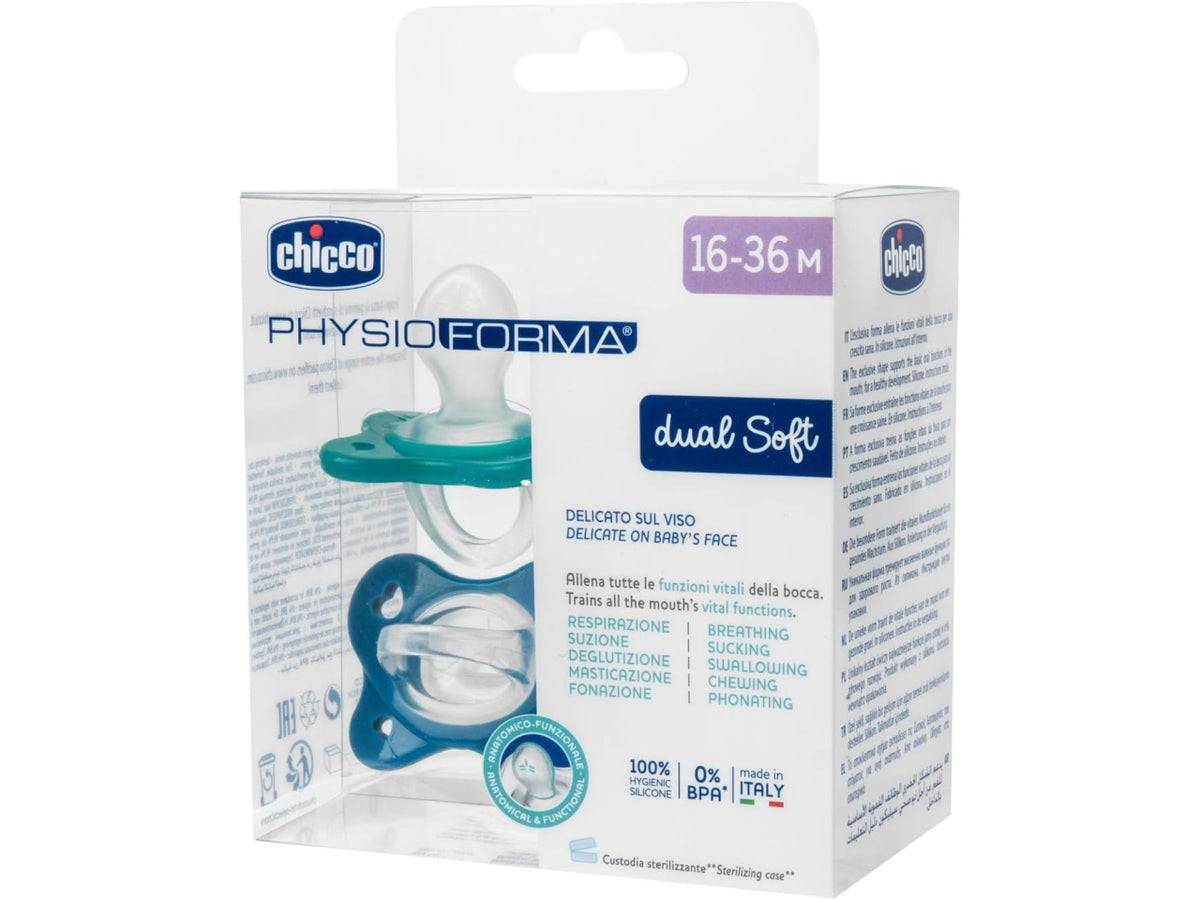 Gommotto ph dual soft blu 16-36 mesi - confezione da 2 ciuccetti | Chicco