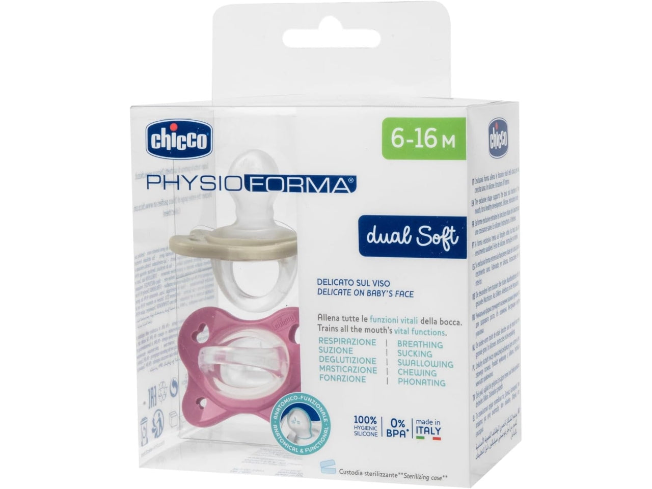Gommotto ph dual soft rosa 6-16 mesi - confezione da 2 ciuccetti | Chicco