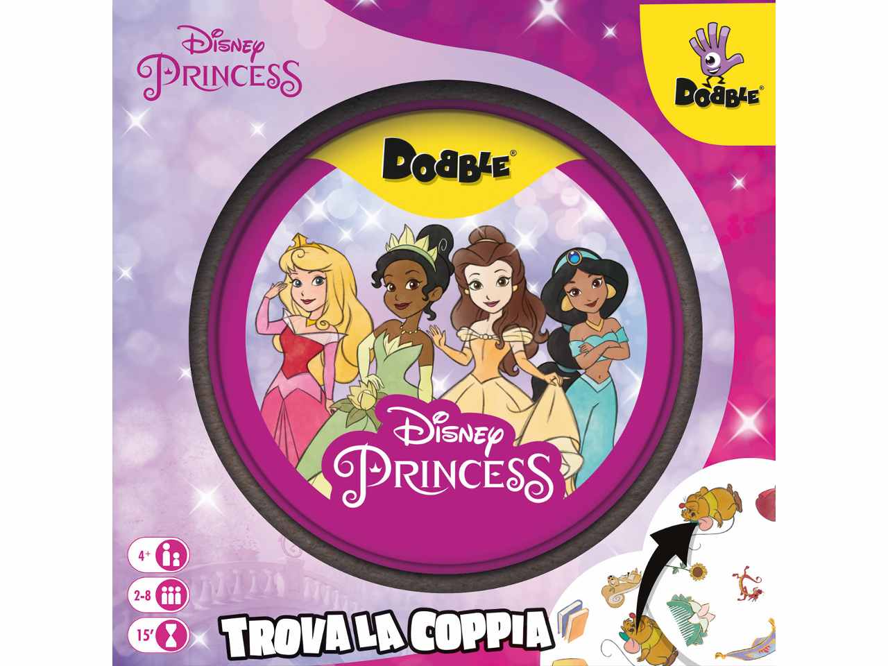 Dobble Principesse Disney: Gioco Familiare Divertente con le Principesse Disney, per 2-8 Partecipanti, Dai 4 Anni in su, Versione Italiana