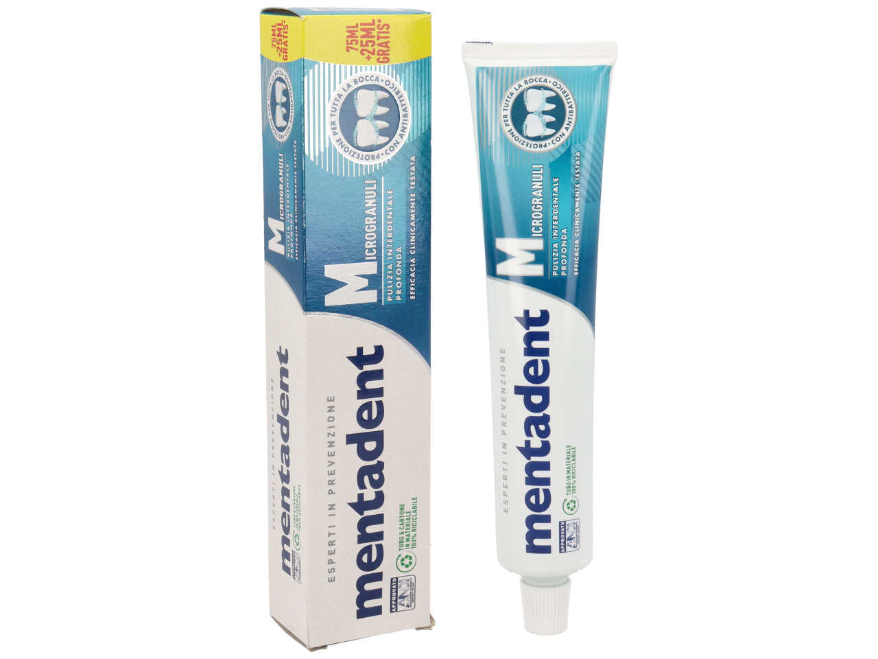 Dentifricio Mentadent Microgranuli 100ml: Pulizia Intense e Protezione 18 Ore Anti-Placca, con Fluoruro e Zinc Mineral, Efficacia Antibatterica Naturale per Denti e Gengive Sani, Clinicamente Testato per Tutte le EtÃ  (6+) $