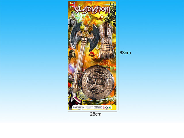 Ascia con scudo e accessori per gladiatori