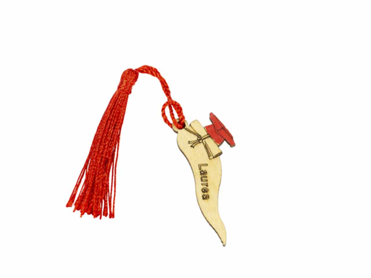 Applicazione in legno per laurea corno portafortuna