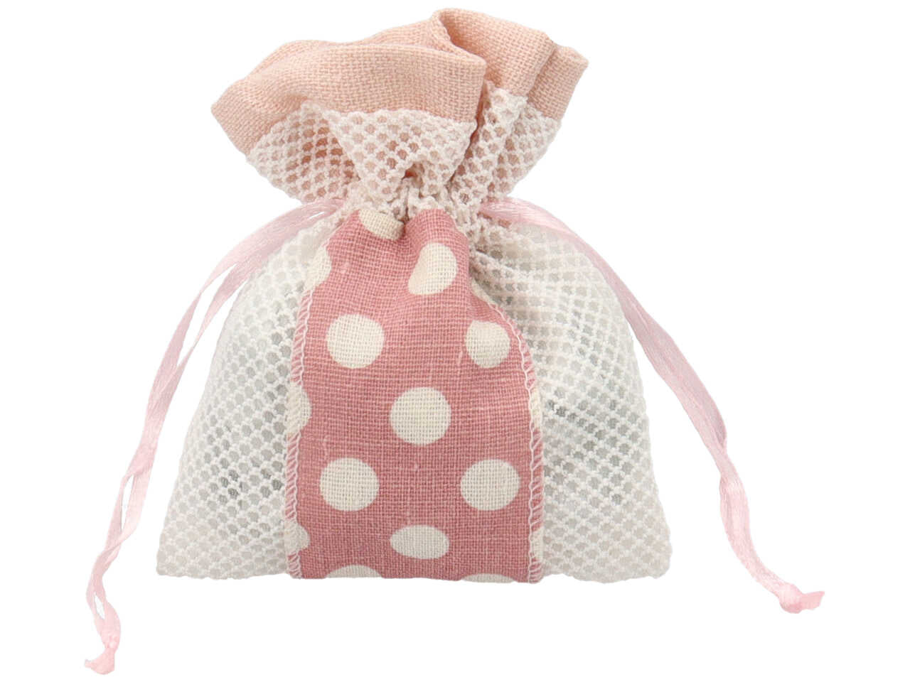 Sacchetto rete con fascia pois colore rosa