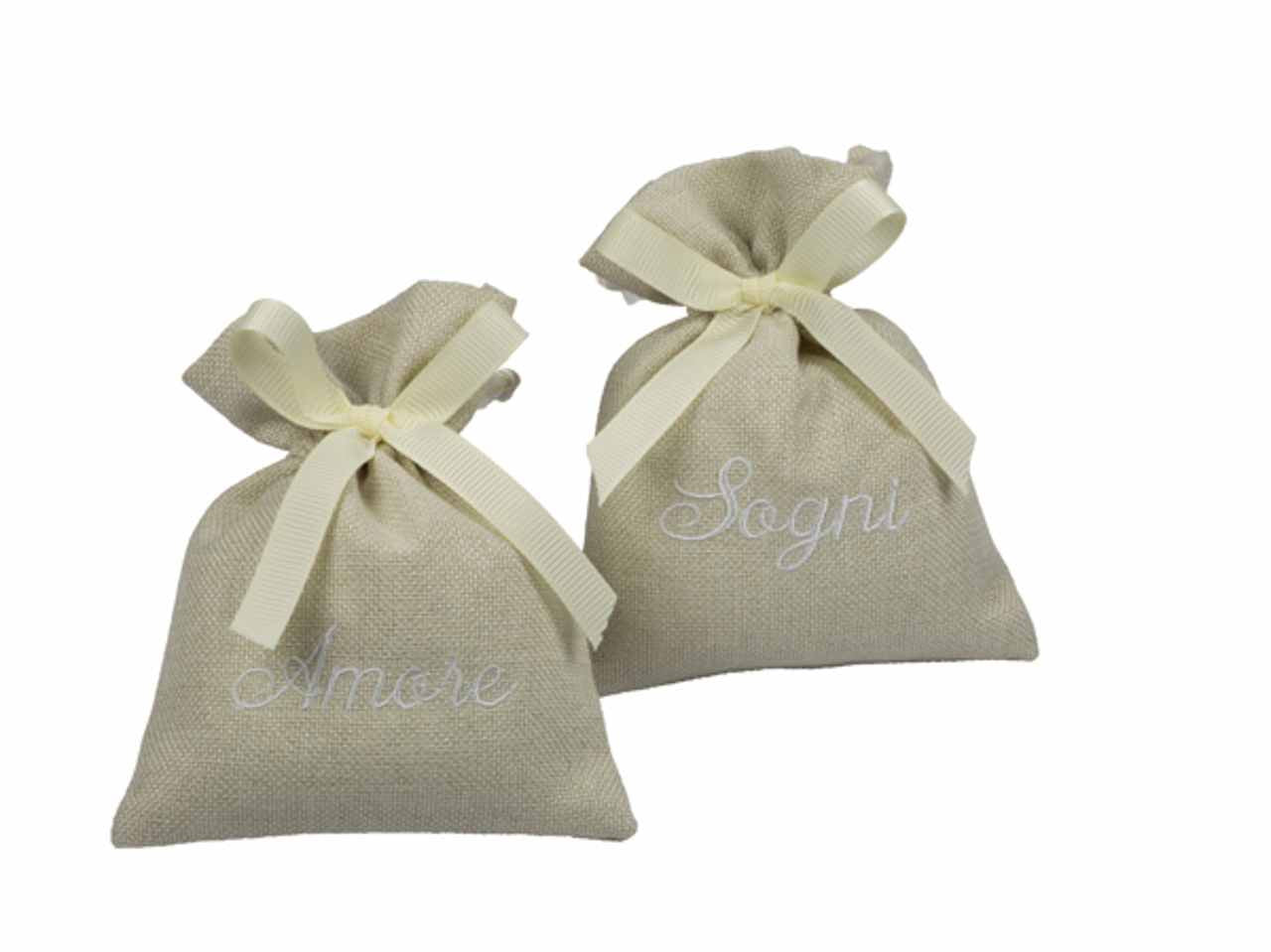 Sacchetto ricamato sogno amore e gioia colore beige
