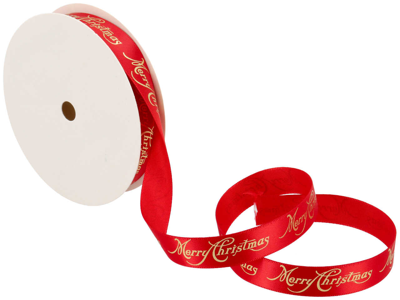 Nastro in raso con scritta merry christmas 16mmx15mt colore rosso