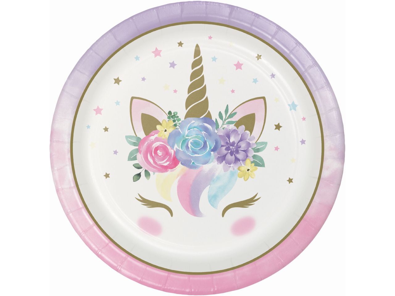 Piatto rotondo unicorn baby misura 23cm - la confezione comprende 8 piatti