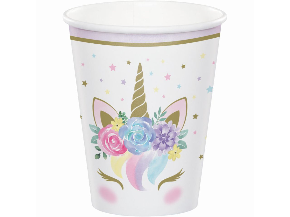 Bicchiere di carta unicorn baby capacita' 266ml - la confezione comprende 8 bicchieri