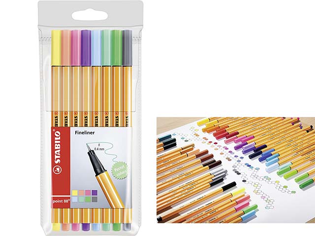 Stabilo penna Point 88 fineliner colore pastello la confezione contiene 8 pezzi