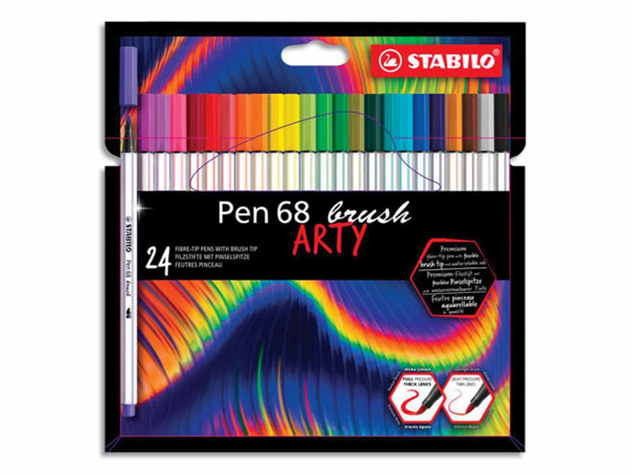 Pennarello Premium con Punta a Pennello STABILO Pen 68 Brush ARTY Set da 24 Punta a Pennello