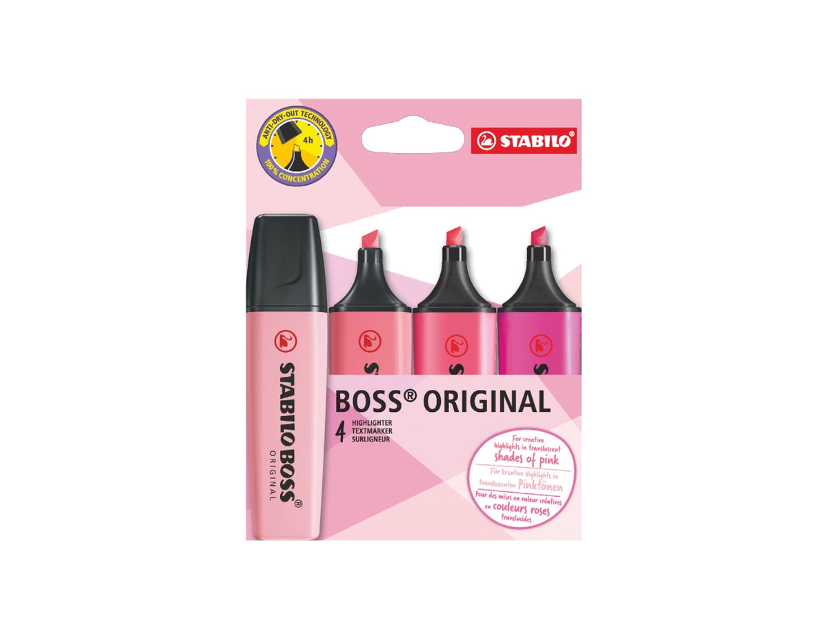 Stabilo Boss, Set di evidenziatori in tonalitÃ  di Rosa, 4 pezzi