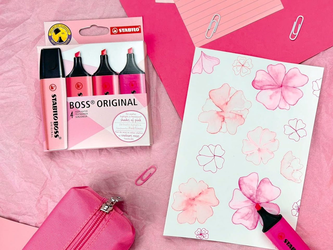Stabilo Boss, Set di evidenziatori in tonalitÃ  di Rosa, 4 pezzi