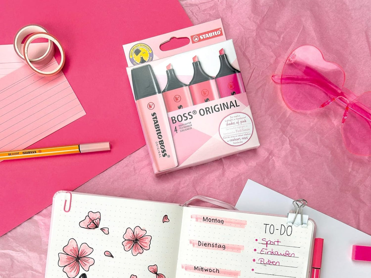 Stabilo Boss, Set di evidenziatori in tonalitÃ  di Rosa, 4 pezzi