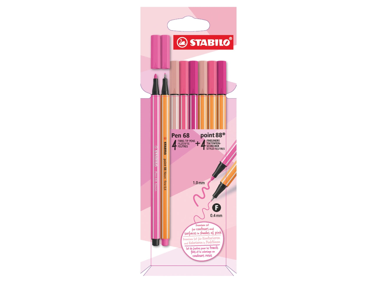 Stabilo Set Penne, 4 Point 68 e 4 Point 88 TonalitÃ  Rosa, 8 Pezzi