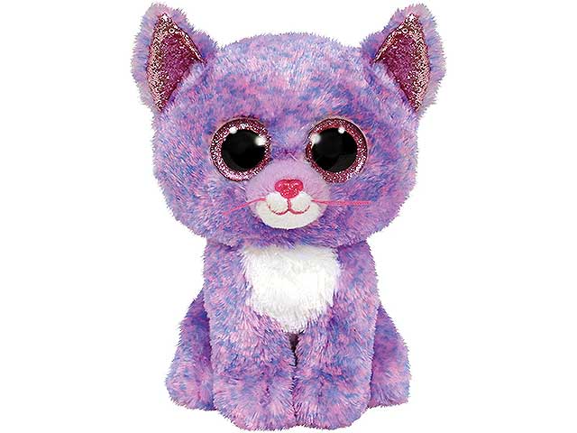 Peluche Ty Beanie Boos Cassidy Gatto con orecchie e occhi rosa glitterati rosa e viola 15 cm