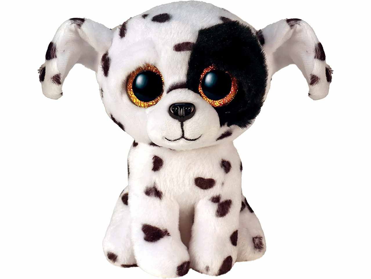 Peluche Ty Beanie Boos Luther Cane Dalmata con occhioni glitterati dorati bianco e nero 15 cm