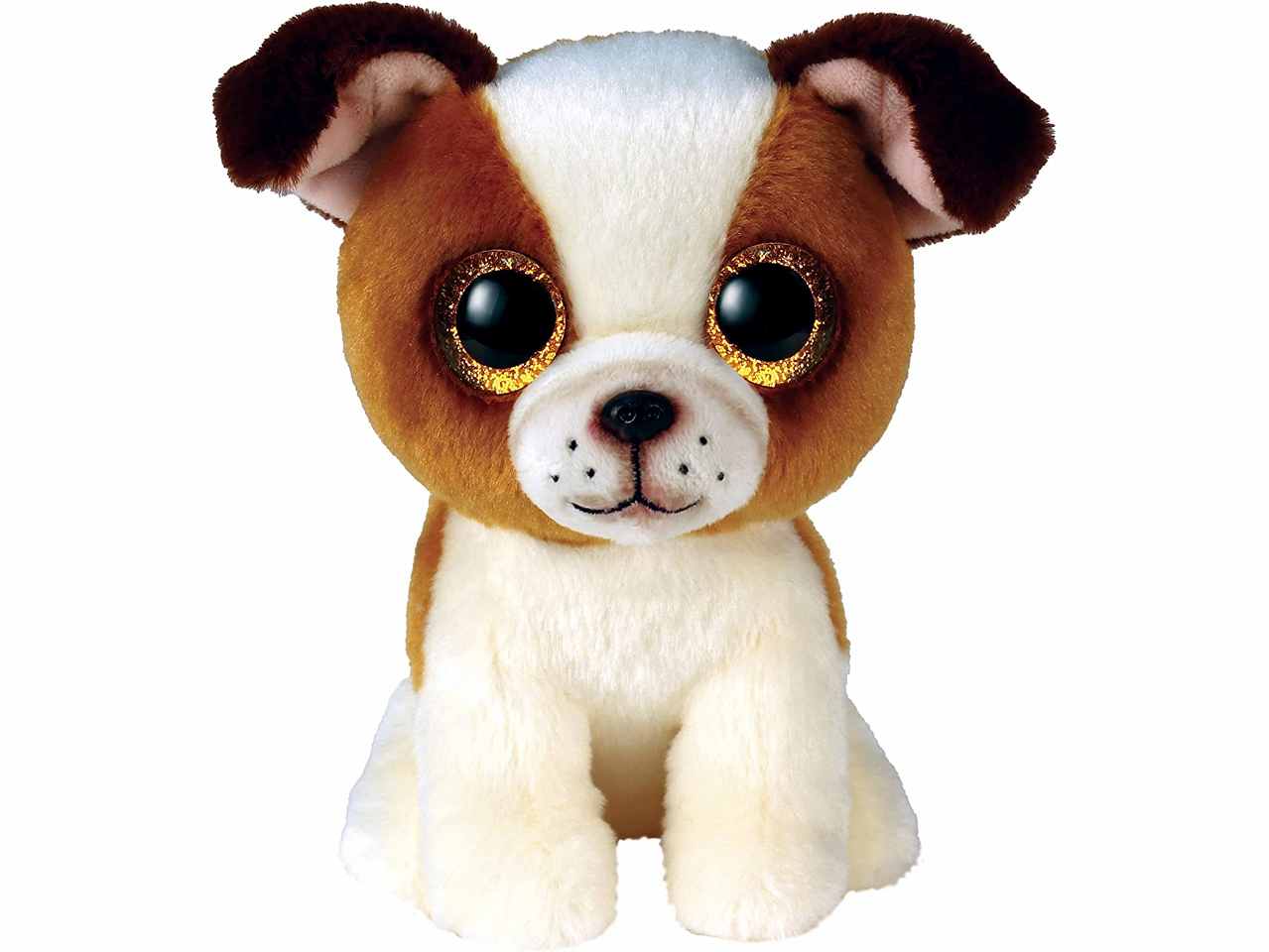 Peluche Ty Beanie Boos Hugo Cane con occhioni glitterati dorati bianco e marrone 15 cm