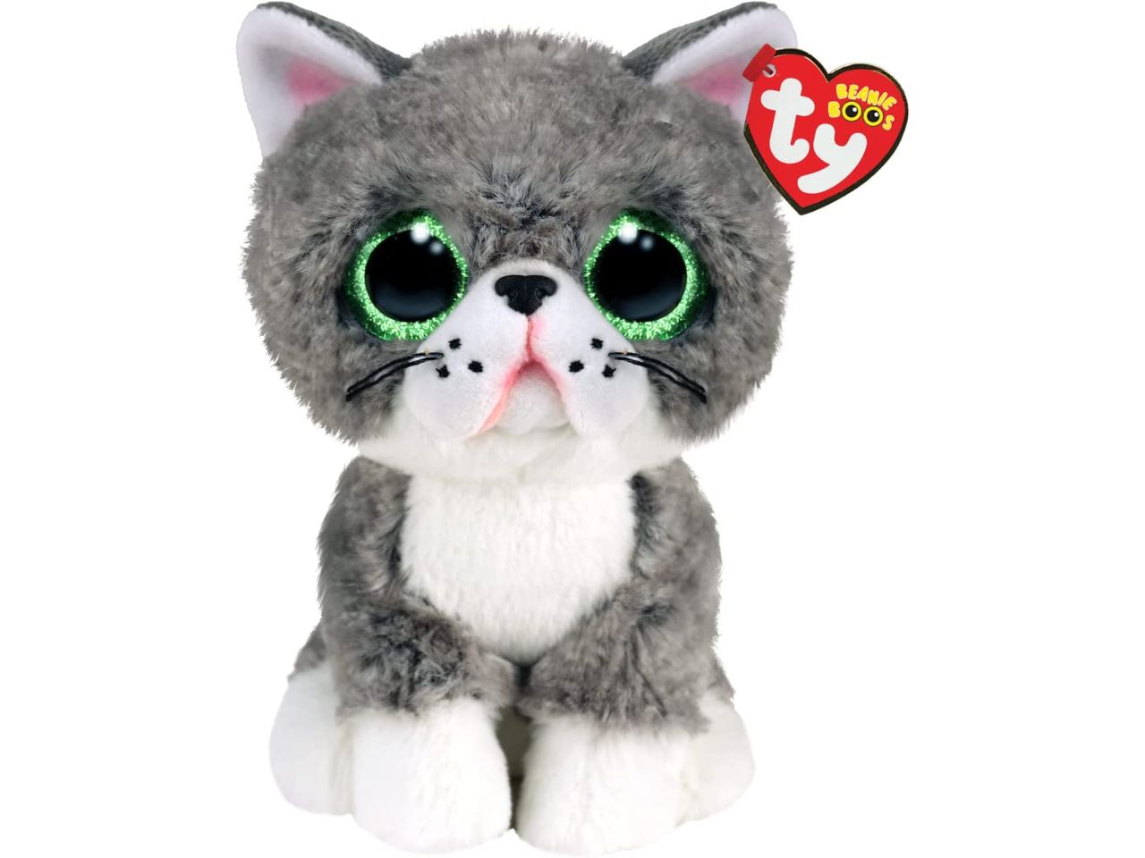 Peluche Ty Beanie Boos Fergus Gatto con occhioni verdi glitterati bianco e grigio 15 cm