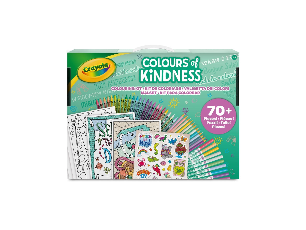 Valigetta dei Colori Colours of Kindness - Multicolor, 31,3x3,5x22,5 cm, 547 gr, Carta, Certificato CE, Unisex, EtÃ  4+, 10 Pennarelli Lavabili Punta Fine, 24 Pastelli a Cera, 12 Matite Colorate, 30 Pagine da Colorare, 1 Foglio di Adesivi | Crayola