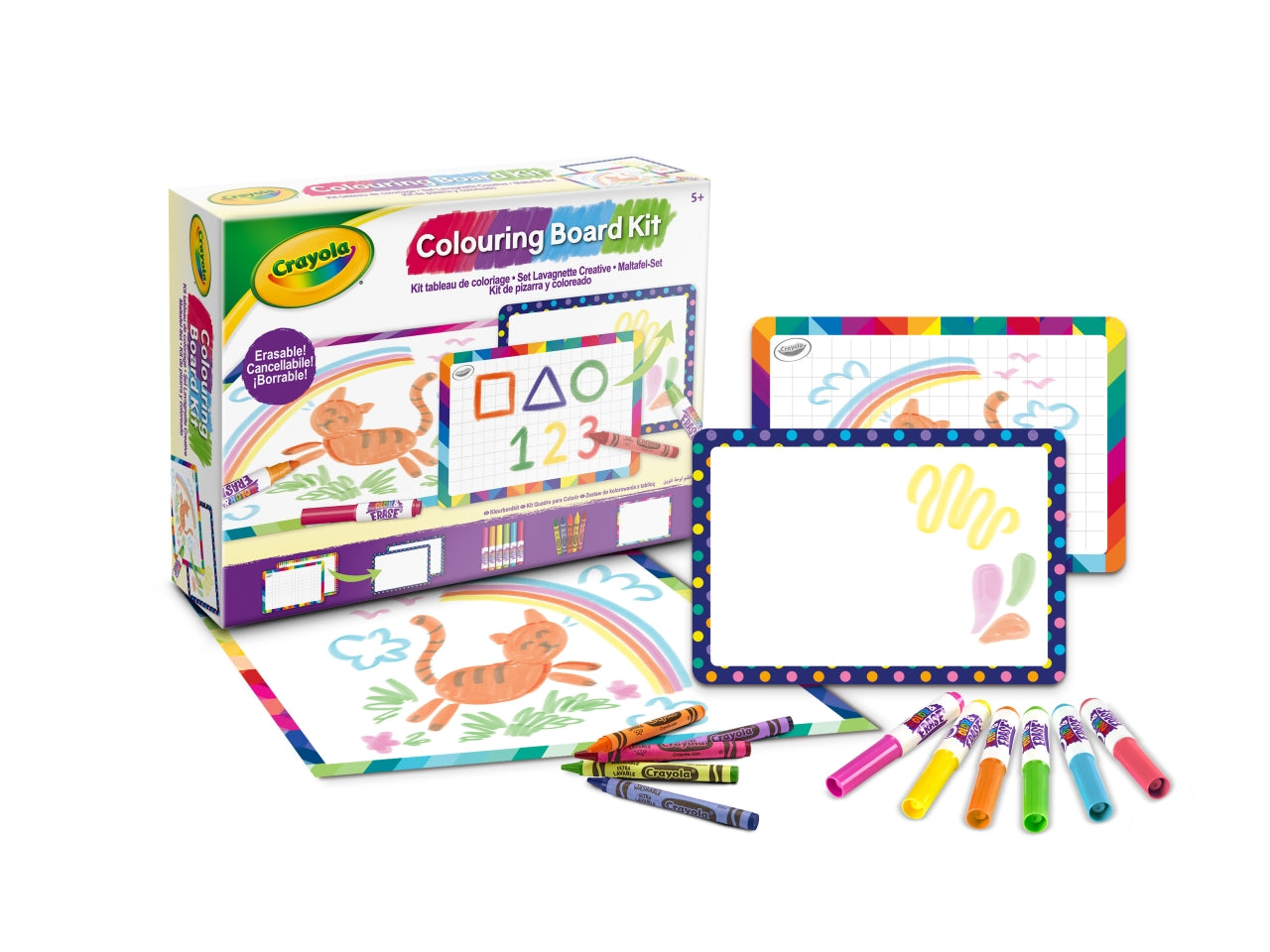 Lavagnette Creative - Multicolor, 26,5x5,6x20 cm, 360 gr, Carta, Provenienza Italia, Certificato CE, Unisex, EtÃ  5+, 6 Pennarelli Colora&Ricolora, 5 Maxi Pastelli a Cera Ultra Lavabili, 2 Lavagnette a Doppia Faccia Bianche/Nere, 1 Poster Rivestito, G