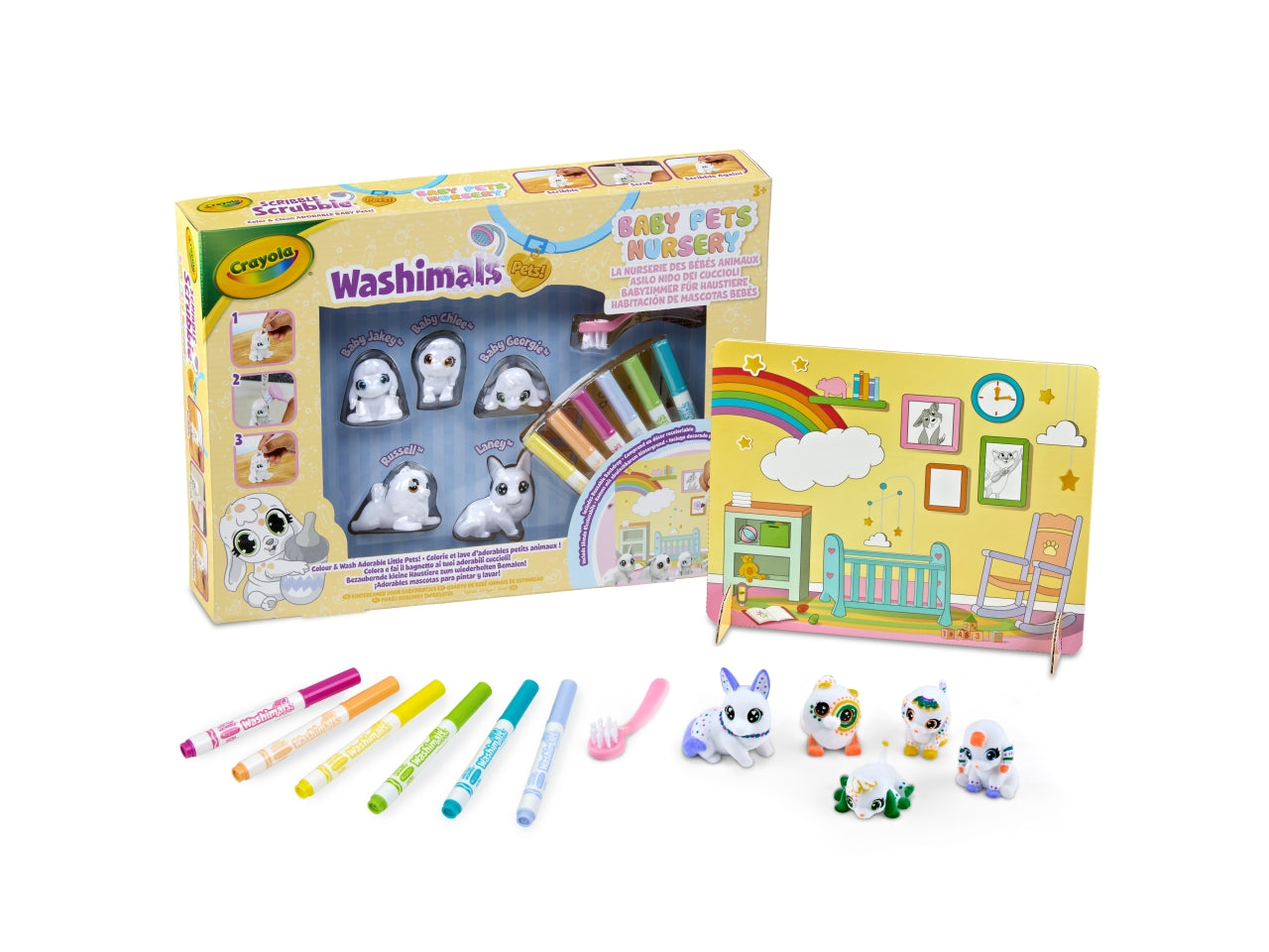 Washimals Baby Pets Asilo Nido dei Cuccioli - Set con 5 Pets e Accessori, Multicolor, EtÃ  3+, Crayola