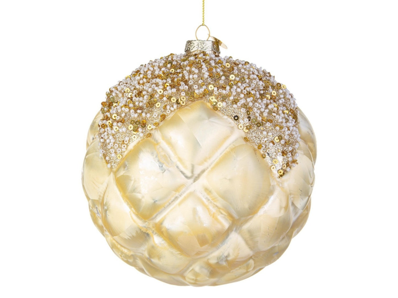 Palla di Natale in vetro champagne e dorato 15 cm - Bizzotto