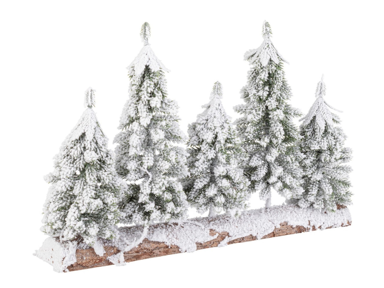 Alberi 5 pezzi innevati su base legno