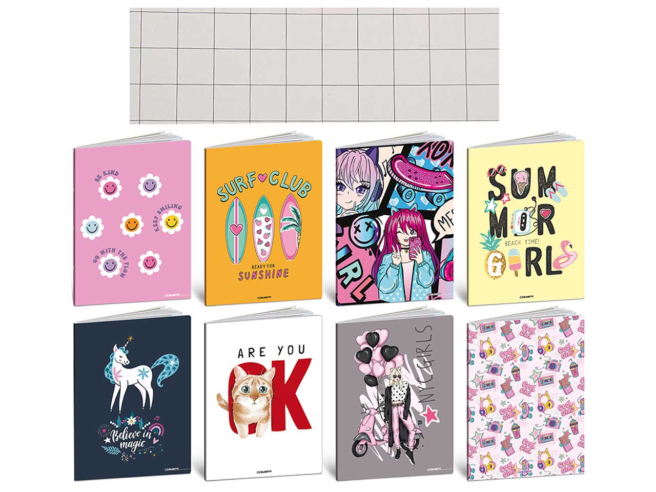 Maxi quaderno A4 80gr Kid Girl, quadretto 10M, 1Â°e 2Â° elementare, confezione da 10 pezzi assortiti, 20+1 fogli - Blasetti