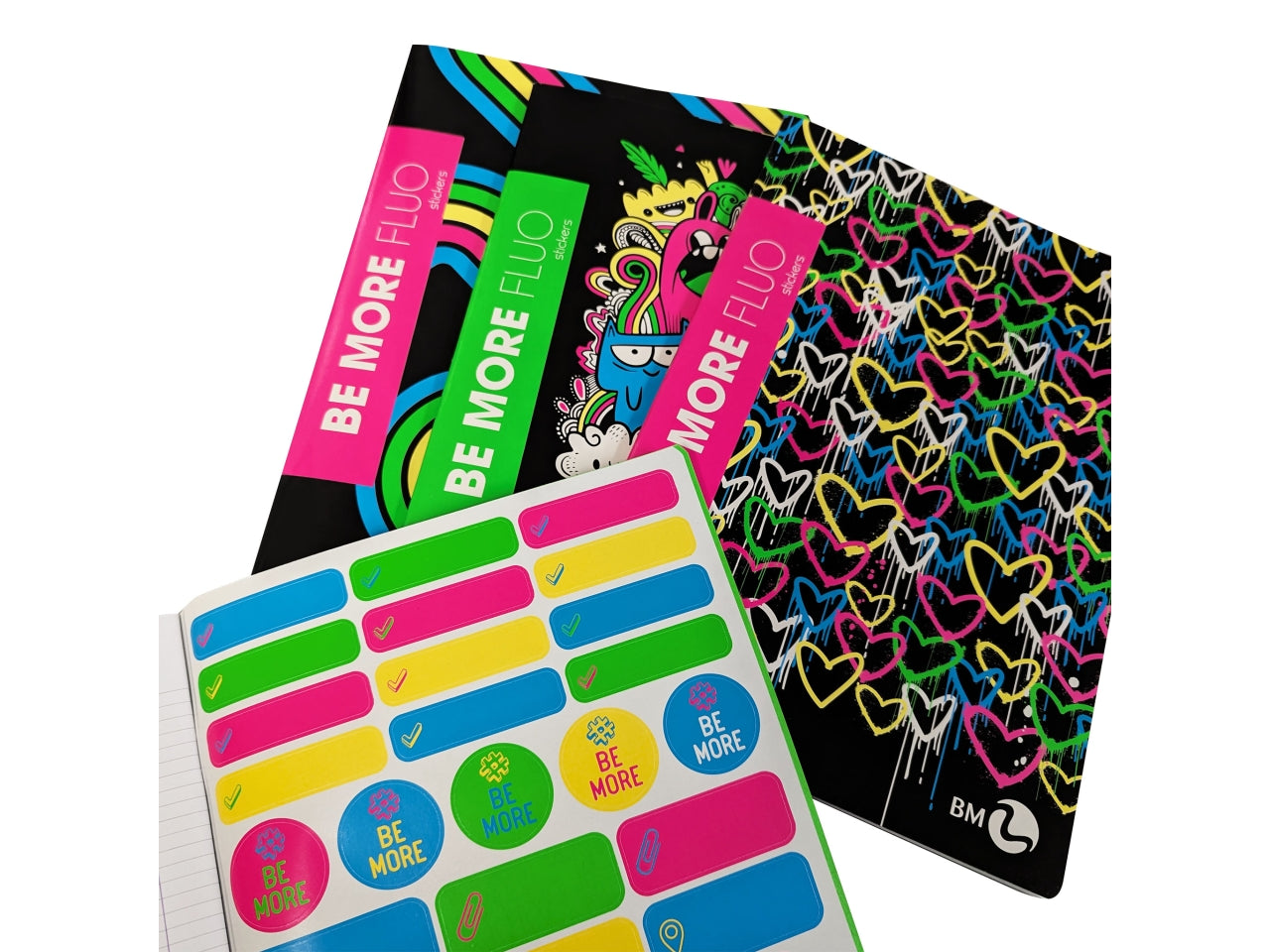 Quaderni maxi fluo linea be more different formato 21x29,7, pagine 72+r, rigatura c confezione da 10 quaderni