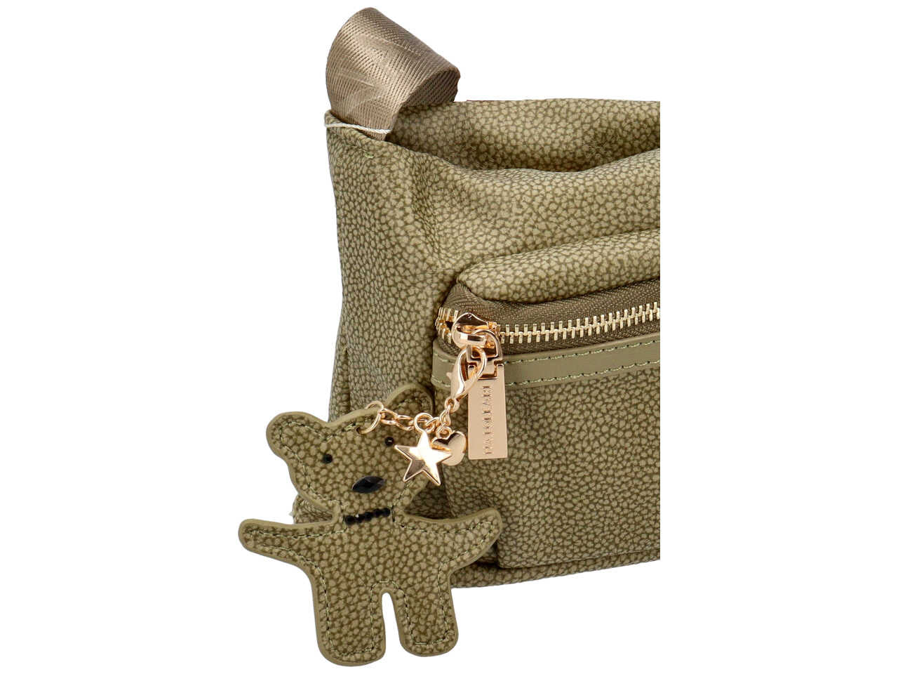 Borsa con tracolla da donna in similpelle verde oliva con ciondolo orsetto,15x26x6,5 cm - Naj Oleari $