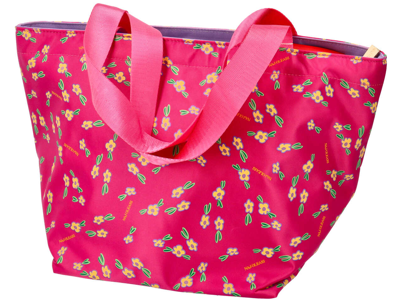 Borsa a mano Naj Oleari da donna in poliestere fucsia con fantasia floreale 41x24x22 cm $