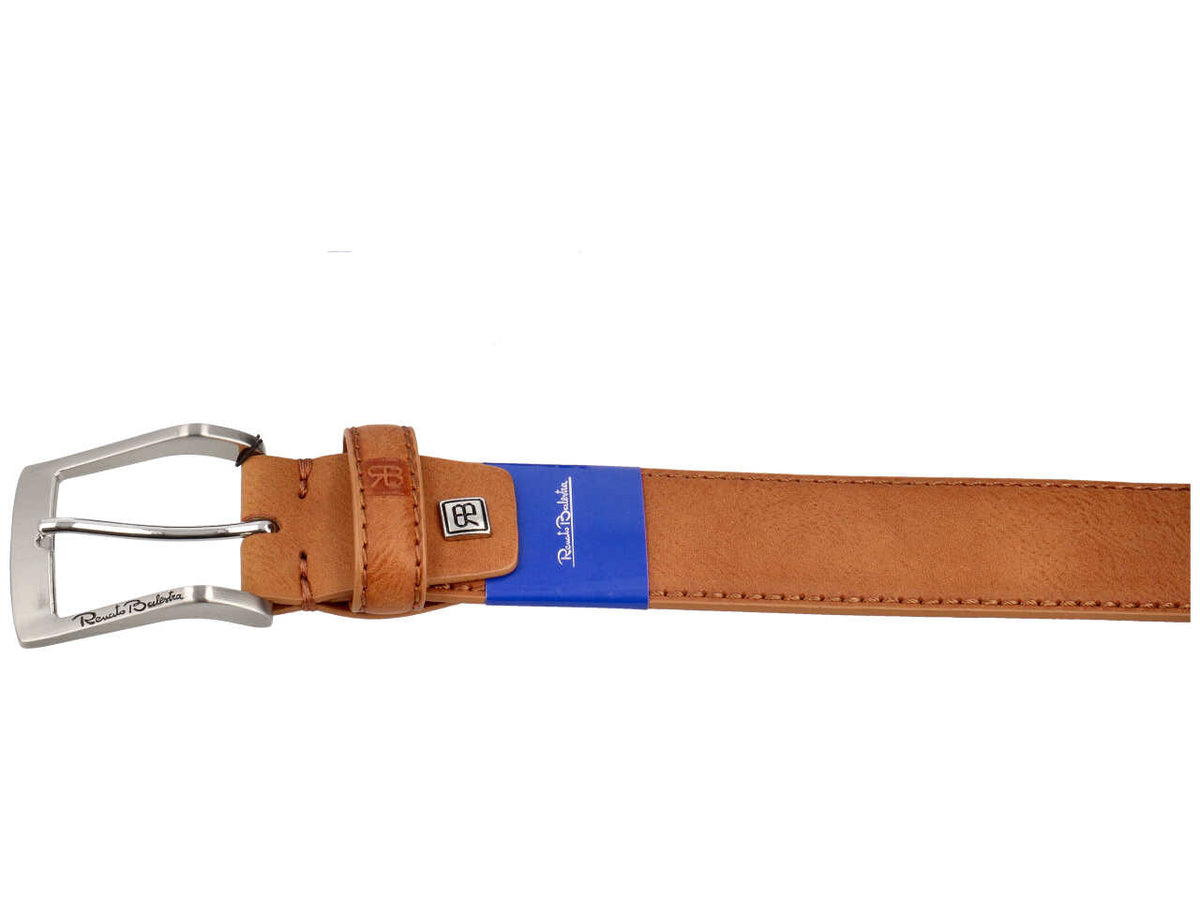 Cintura da uomo cuoio in pelle con fibbia argento, 4 cm in taglie assortite dalla 115 alla 130 cm - Renato Balestra $