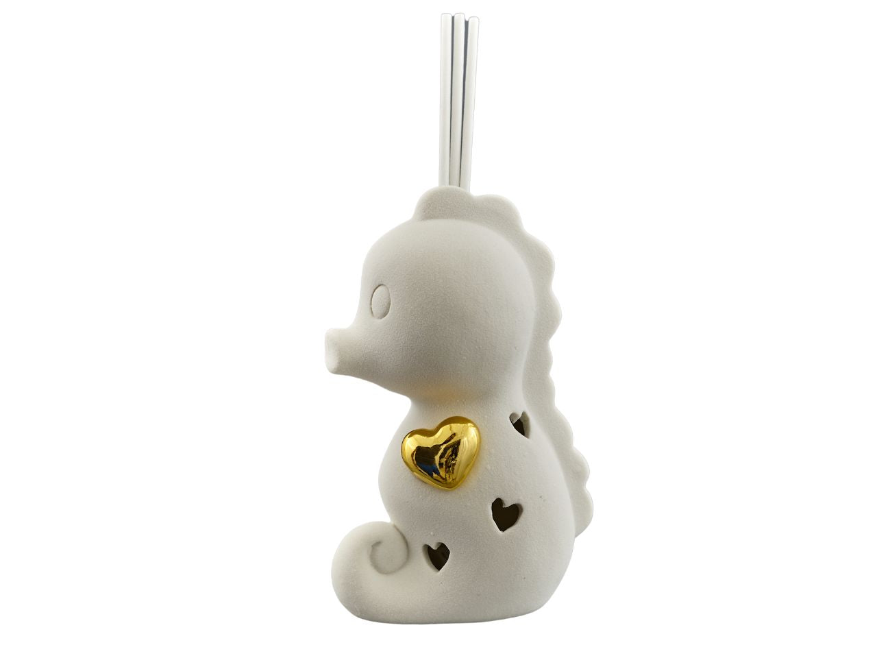 Profumatore cavallino cuore oro satinato bianco con led