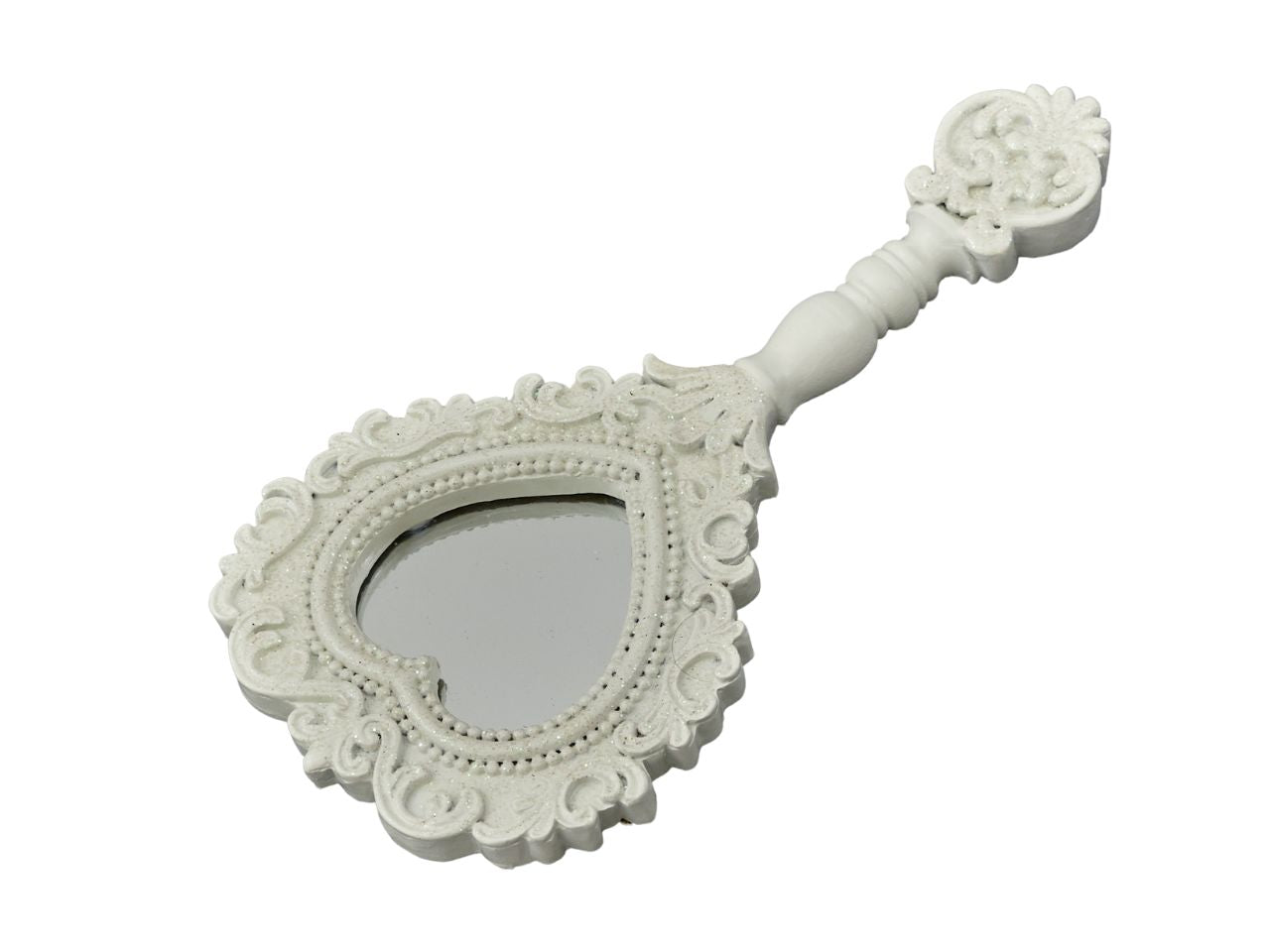 Specchio cuore bianco con glitter h.17,5cm