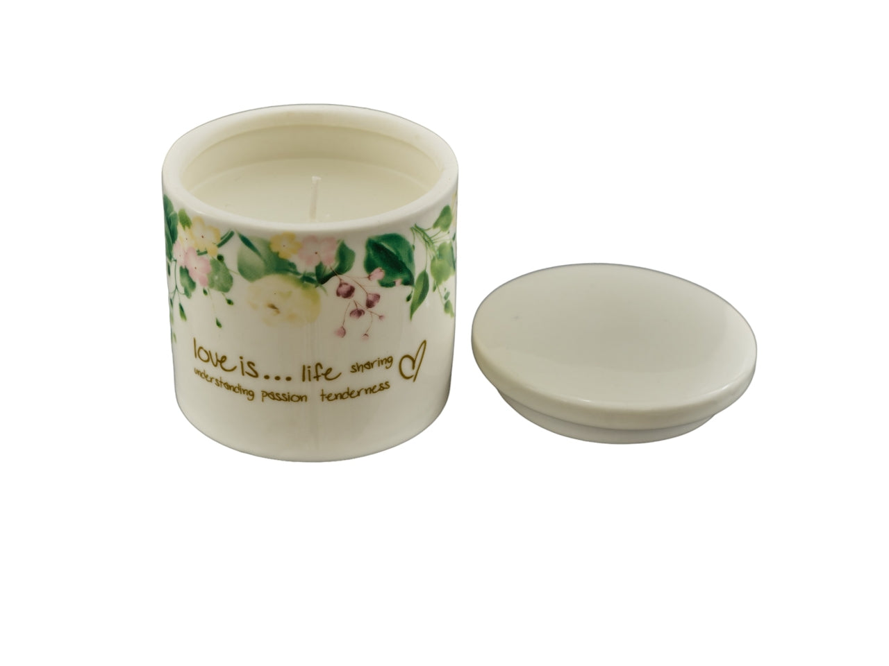 Candela Profumata 'Rosedream' by Melograno in Porcellana Bianca con Dettagli Floreali e Scritta, Profumazione Fresca, Design Italiano, Ideale per Bomboniera - 8x8 cm