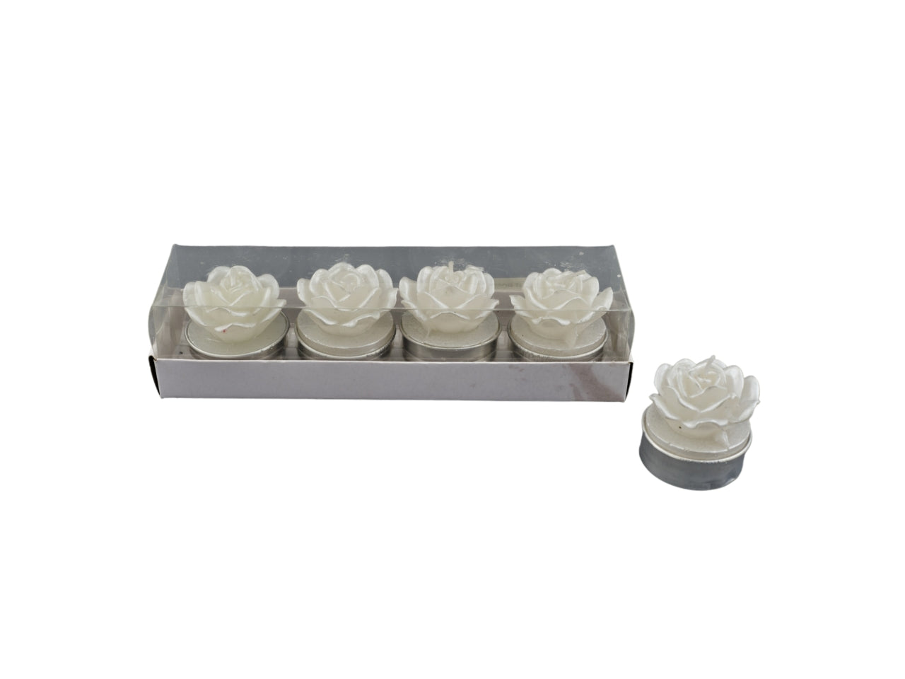 Set di 4 Candele Tea Light Rose Perlate in cera - Ideali per Eventi e Segnaposto da Tavola - Diametro 5cm