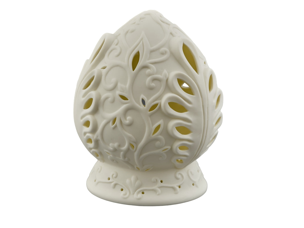 Pumo Decorativo per bomboniera luminoso con LED in Ceramica Bianco Grande - 13,5x16 cm